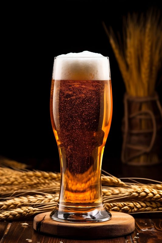 glass foam pub beverage beer drink alcohol gold lager pint. Generative AI.