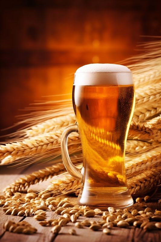 beer glass foam gold alcohol beverage drink pint pub lager. Generative AI.