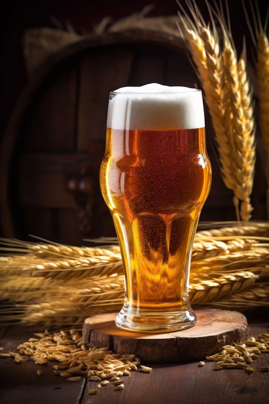 beverage drink glass gold pint foam alcohol lager beer pub. Generative AI.