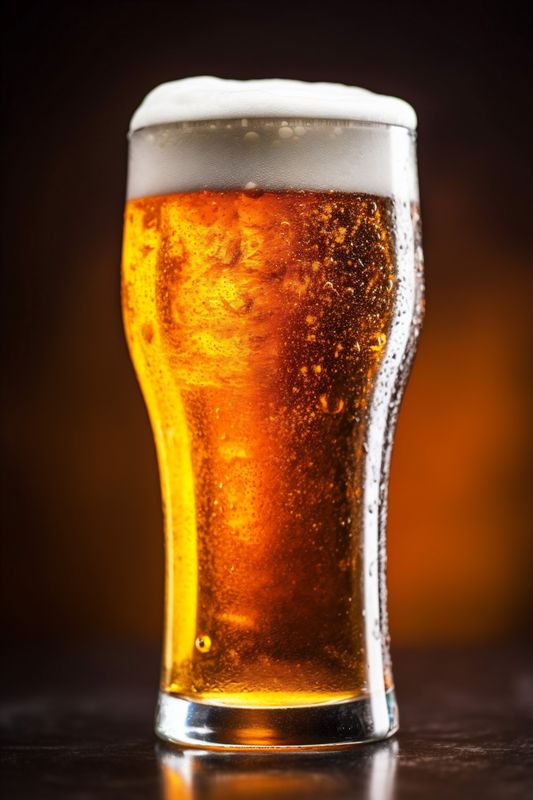 pint glass alcohol drink lager beverage gold pub foam beer. Generative AI.