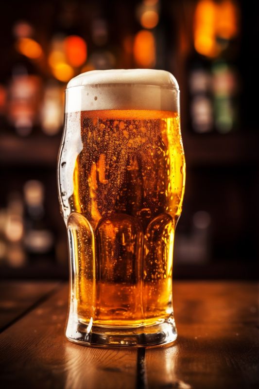 beverage foam glass gold lager drink alcohol pint beer pub. Generative AI.