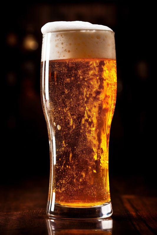 drink beverage pint alcohol beer lager pub foam gold glass. Generative AI.