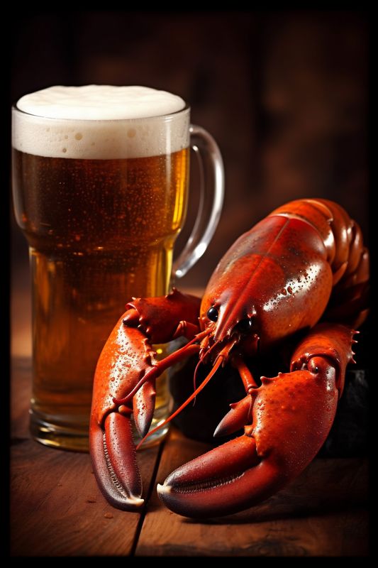 crab background seafood glass beer crawfish food snack crayfish red shell. Generative AI.