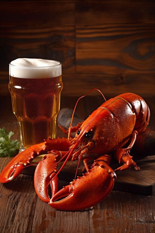 beer crawfish red crab glass beer seafood background glass crayfish food snack. Generative AI.