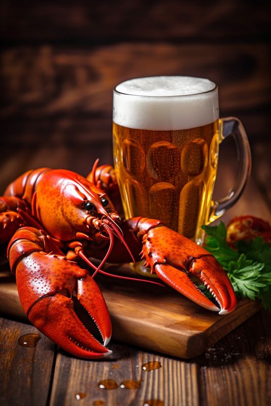 glass crayfish food seafood beer crab red snack shell background crawfish. Generative AI.