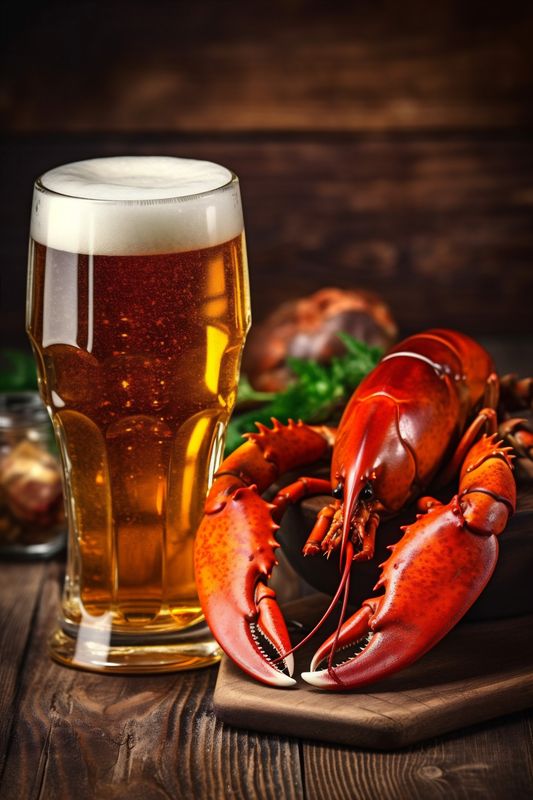 crawfish background food crab red beer seafood crayfish glass prepared snack. Generative AI.