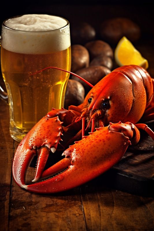 fresh crayfish crab snack glass beer red crawfish background food seafood. Generative AI.
