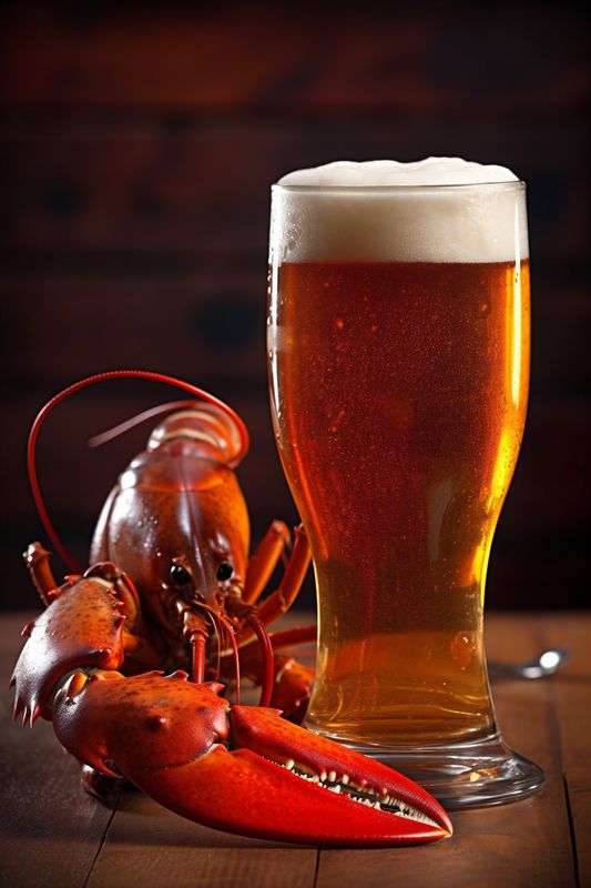 seafood crab snack crayfish glass food beer background crawfish red crustacean. Generative AI.