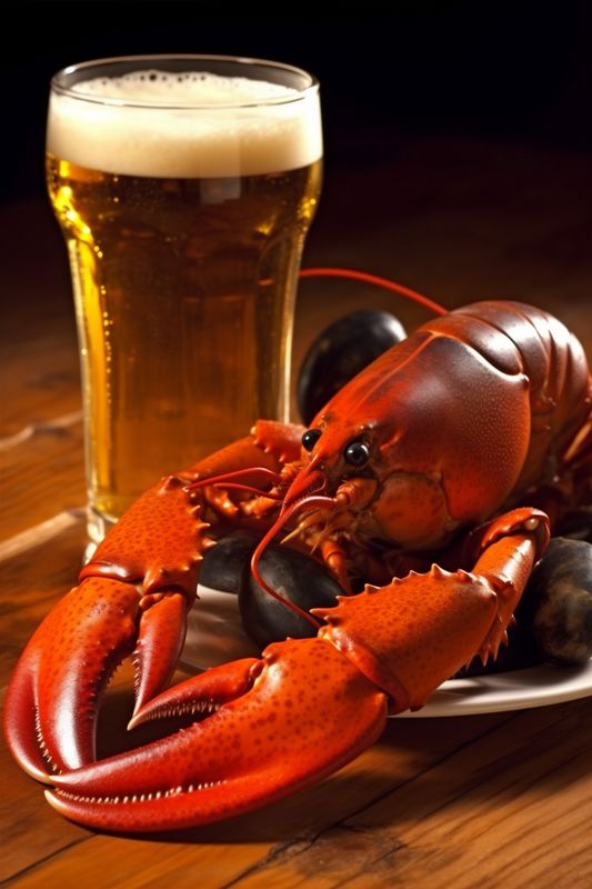 crayfish beer background glass crawfish crab snack seafood red party food. Generative AI.