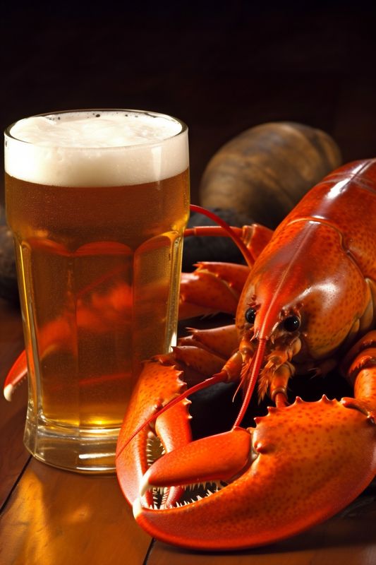 snack crab seafood glass red food black crawfish crayfish background beer. Generative AI.
