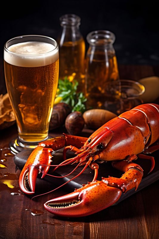 tasty background beer crab red food crayfish glass seafood snack crawfish. Generative AI.