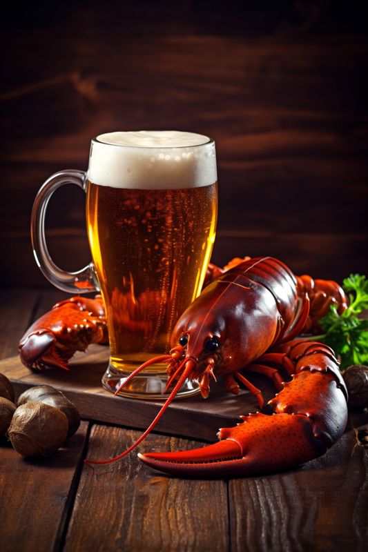 crab food snack beer background red tasty seafood glass crawfish crayfish. Generative AI.