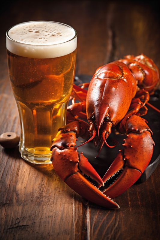 crawfish crab shell glass background food snack red beer seafood crayfish. Generative AI.