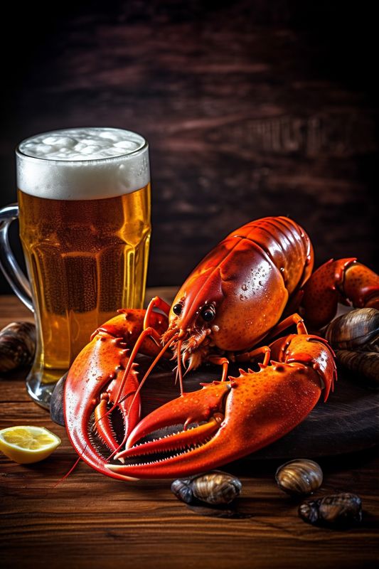 seafood beer snack crab crawfish food background animal glass crayfish red. Generative AI.