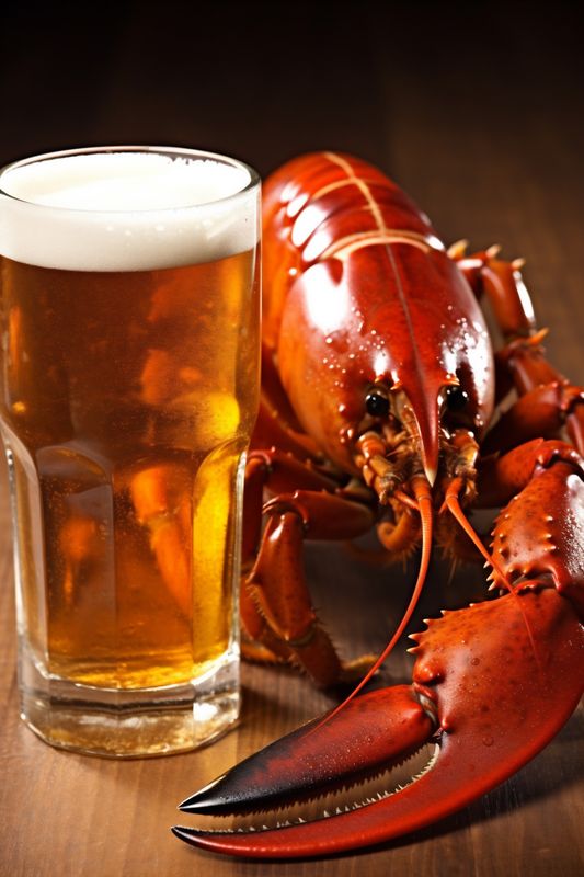 cooked background food crawfish crayfish beer crab red snack seafood glass. Generative AI.