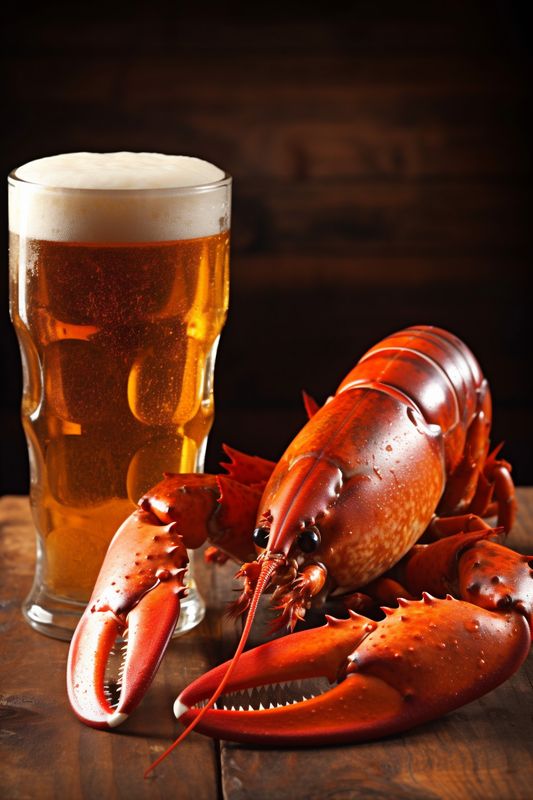 background food crab crawfish seafood glass snack crayfish red beer shell. Generative AI.