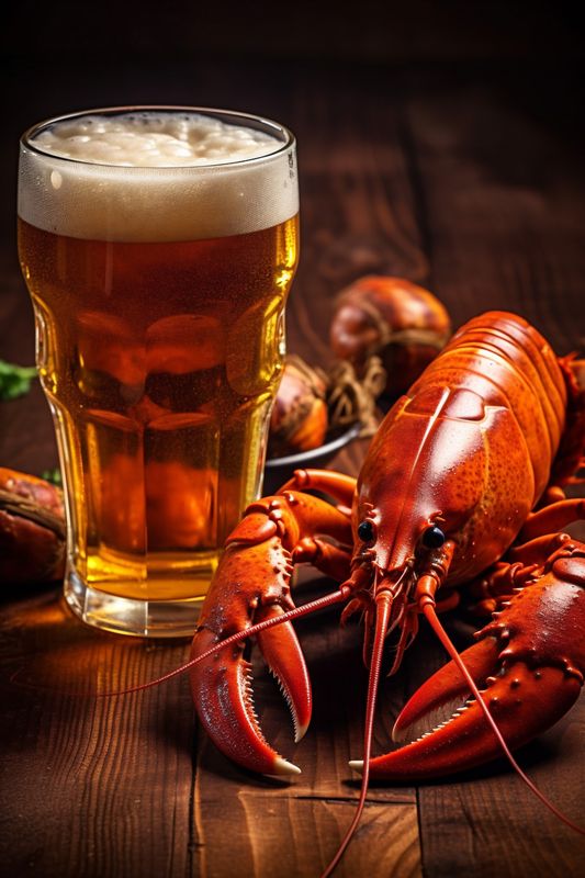 red crab glass seafood snack crawfish beer food dark background crayfish. Generative AI.