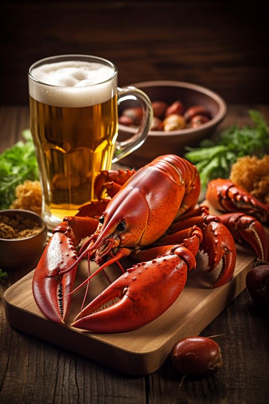 glass beer crawfish food crayfish snack background crab animal seafood red. Generative AI.