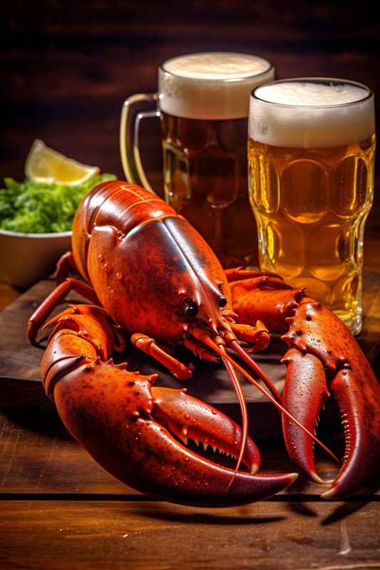 crawfish food crayfish beer crab beverage snack red glass background seafood. Generative AI.
