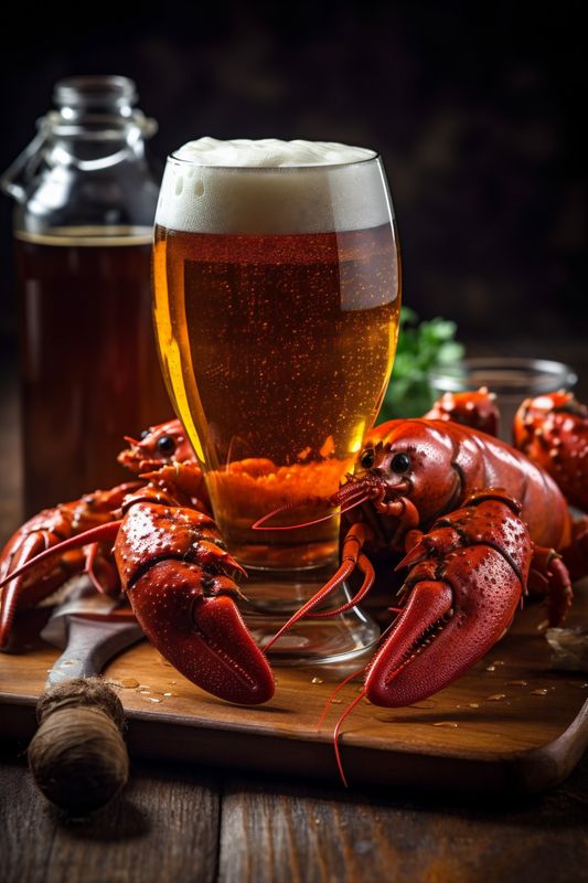 seafood glass crab food red background crayfish crawfish dinner snack beer. Generative AI.