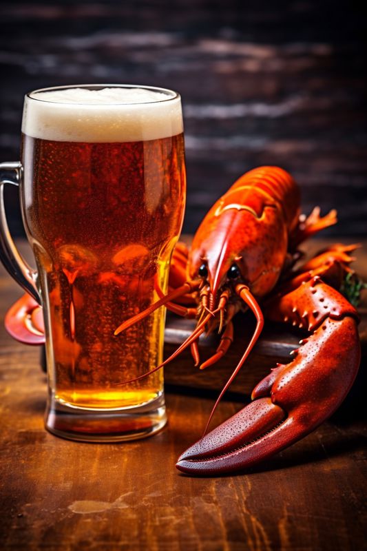 beer delicious glass crawfish snack crayfish crab background red seafood food. Generative AI.