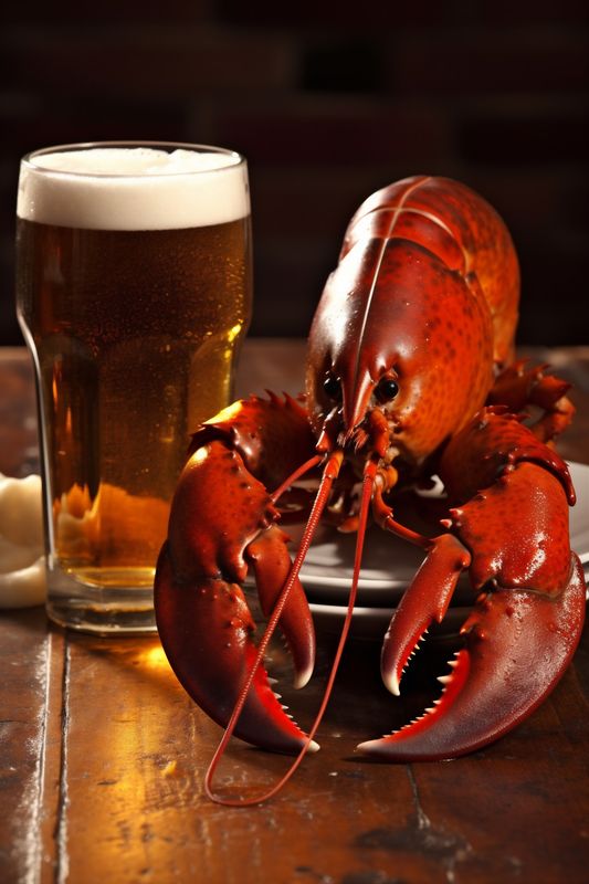 crab crawfish snack food red crayfish beer seafood lobster glass background. Generative AI.