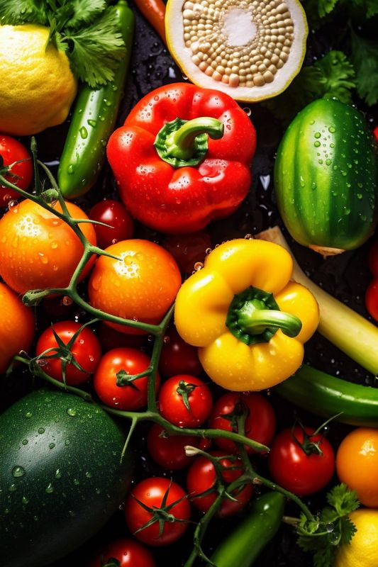 green water healthy drop fresh vegetarian food organic vegetable harvest background close-up. Generative AI.