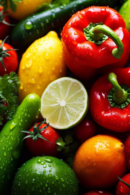 salad fresh vegetable healthy water food organic close-up background vegetarian green drop. Generative AI.