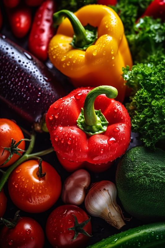 background close-up vegetarian organic salad green drop vegetable water food healthy fresh. Generative AI.