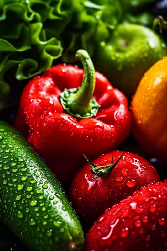 vegetarian assortment vegetable water background organic healthy close-up food fresh green drop. Generative AI.