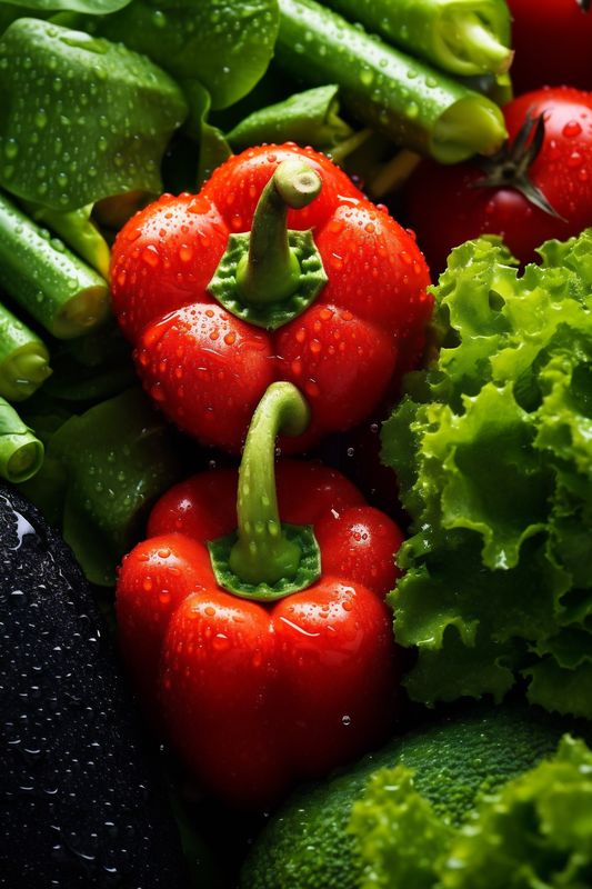 close-up vegetable vegetarian ingredient drop water food background fresh healthy green organic. Generative AI.