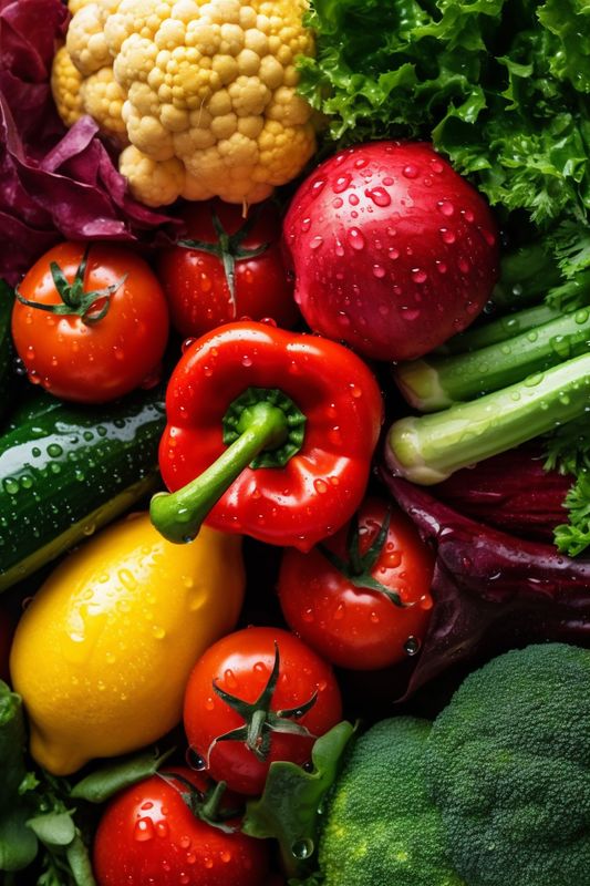 close-up drop water healthy vegetarian water green vegetable background fresh organic food. Generative AI.