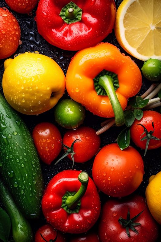 water healthy close-up food drop background organic fresh vegetarian collage vegetable green. Generative AI.