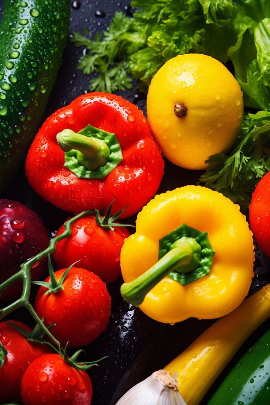 healthy salad food organic background vegetarian fresh vegetable close-up water green drop. Generative AI.