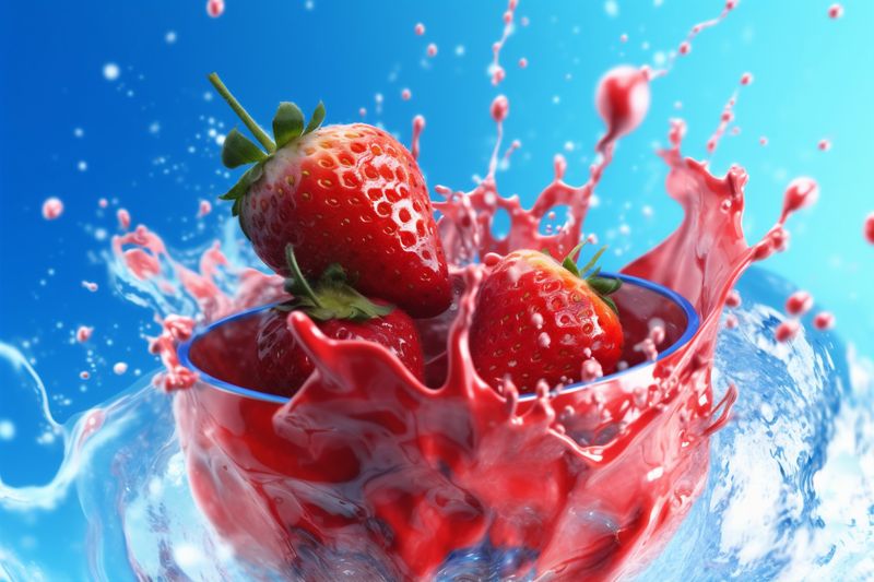 freshness background splash strawberry blue fresh water red food healthy fruit. Generative AI.