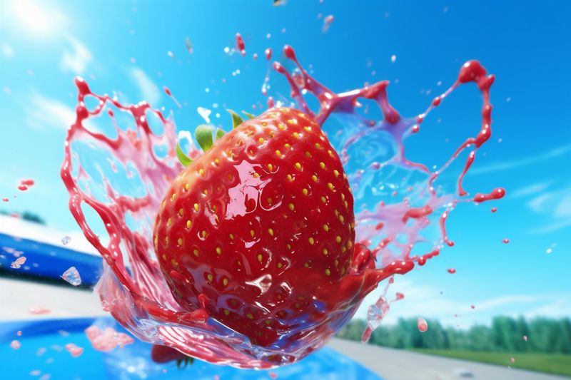 fruit strawberry splash blue red food freshness healthy water background fresh. Generative AI.