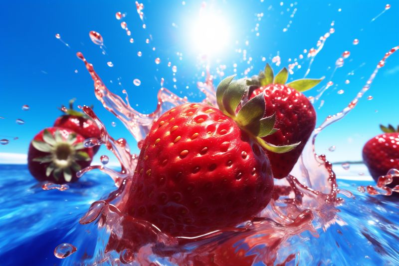 freshness healthy strawberry background red water splash fruit food blue fresh. Generative AI.