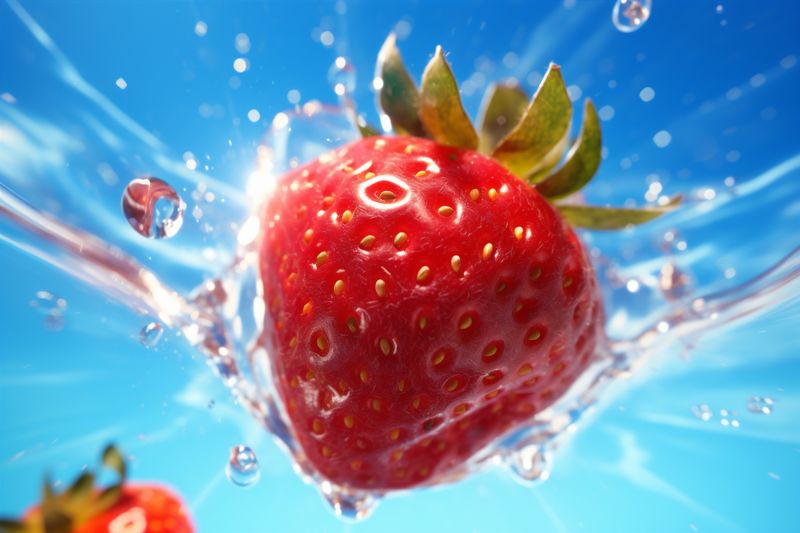 background strawberry fruit freshness food splash water red healthy blue fresh. Generative AI.