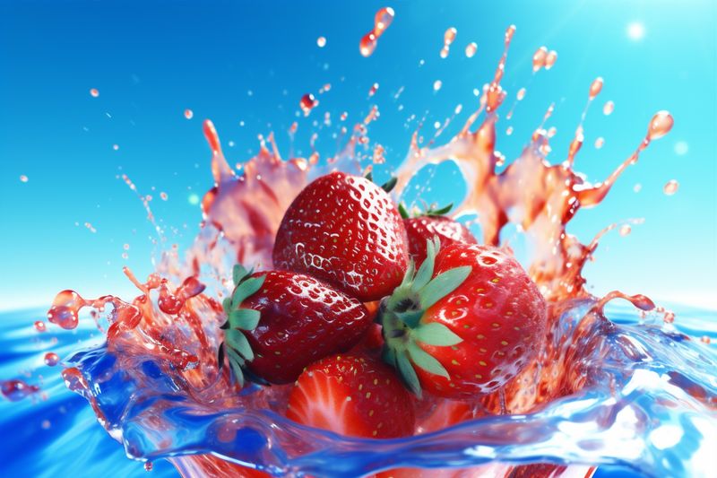 splash food blue fresh background healthy red fruit strawberry freshness water. Generative AI.