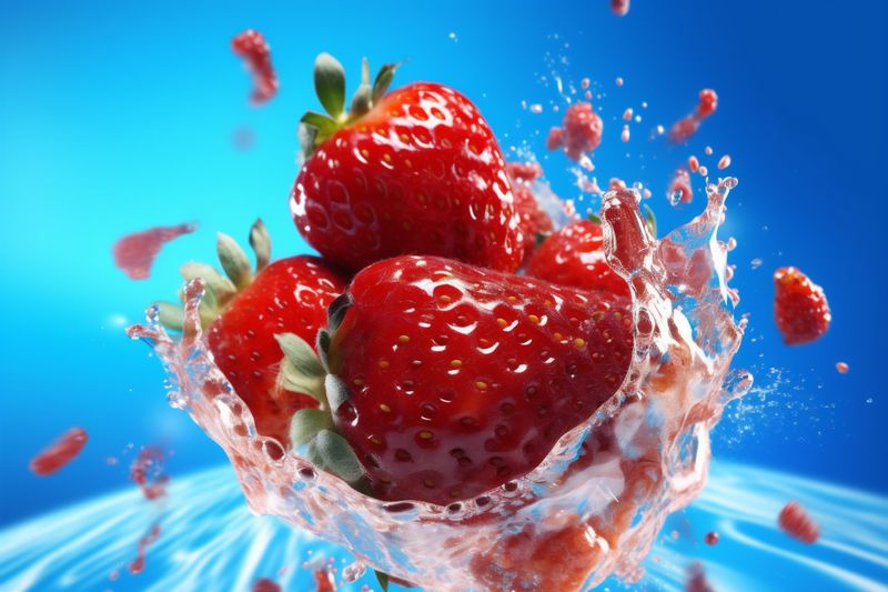 food healthy blue red fruit background freshness splash water strawberry fresh. Generative AI.