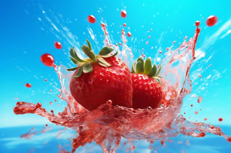 splash fruit freshness fresh strawberry healthy water background food blue red. Generative AI.