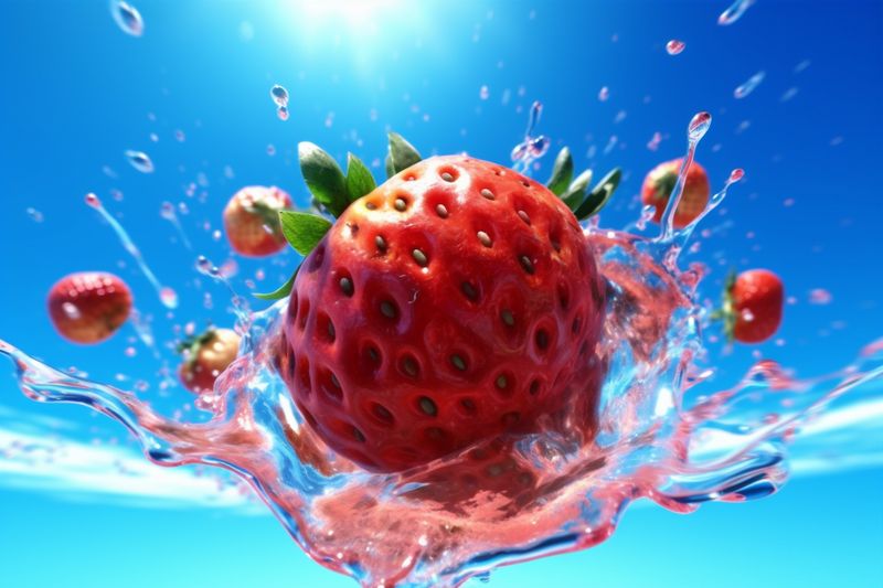 fresh splash freshness blue water food background fruit healthy strawberry red. Generative AI.