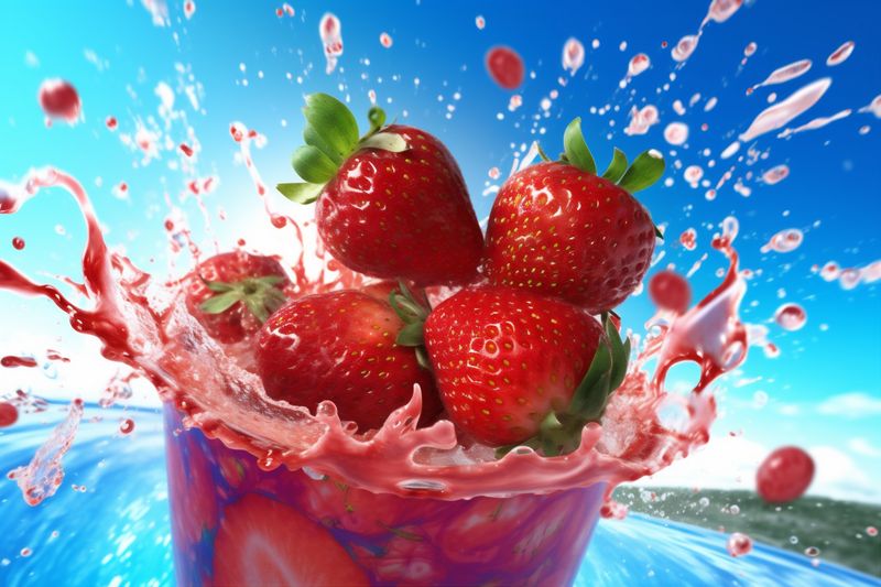 fruit background food splash water healthy freshness strawberry blue red fresh. Generative AI.