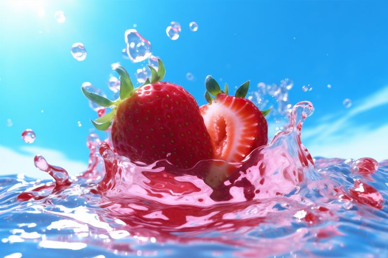 water fruit food blue strawberry splash healthy red freshness background fresh. Generative AI.