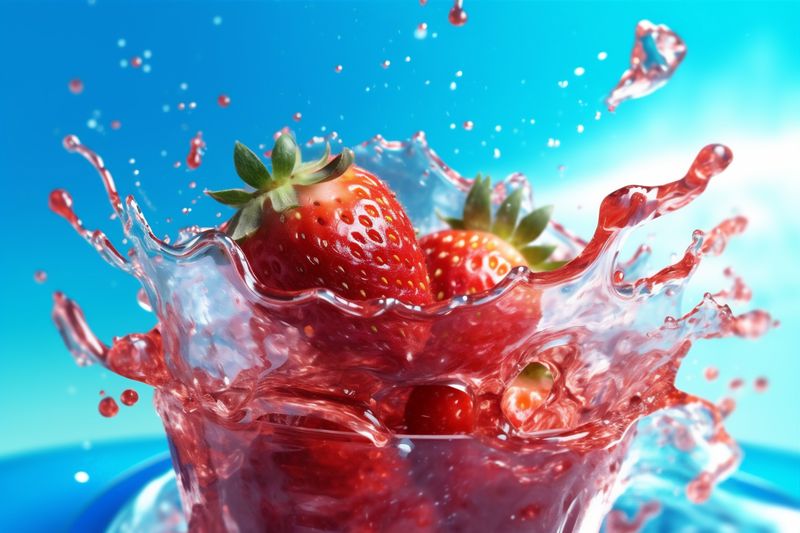 freshness fresh red water background splash healthy food strawberry blue fruit. Generative AI.
