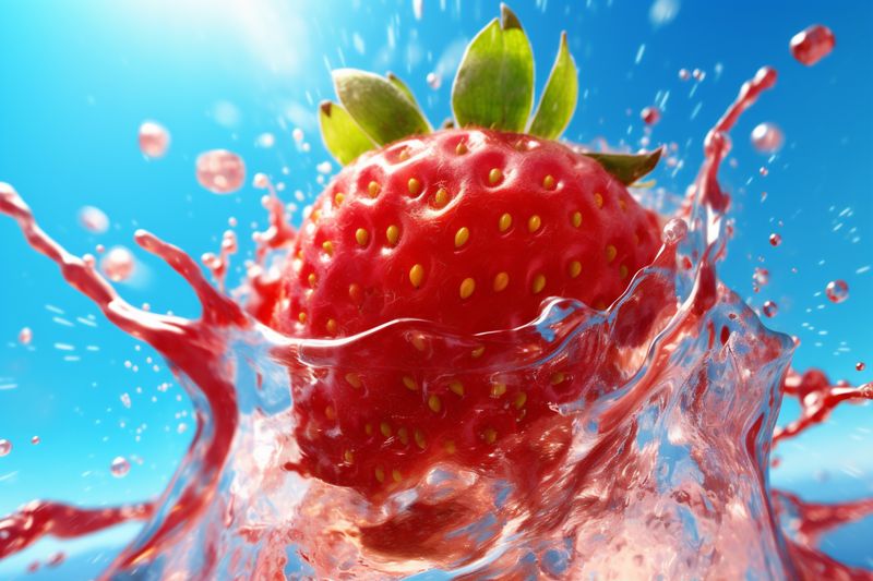 red blue splash water strawberry freshness background food fruit fresh healthy. Generative AI.