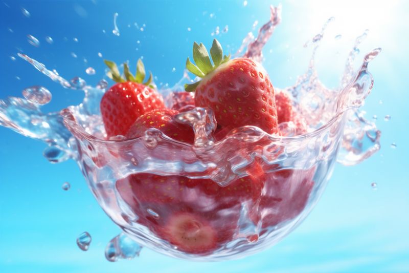 fruit strawberry red background freshness water splash food fresh blue healthy. Generative AI.