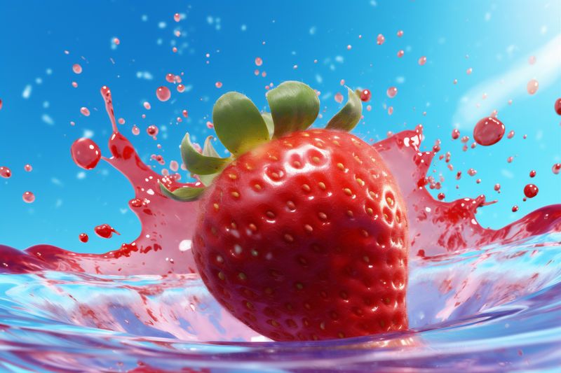 background strawberry freshness blue red splash food fruit fresh water healthy. Generative AI.
