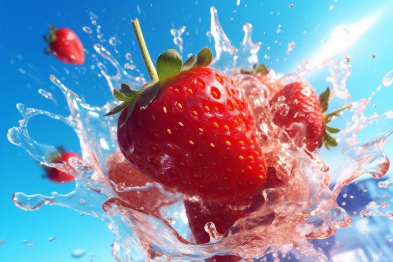 blue red food strawberry freshness splash fresh healthy fruit background water. Generative AI.