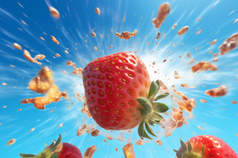 splash strawberry blue freshness fruit water food fresh healthy red background. Generative AI.